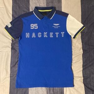 Aston Martin Racing Mens S/S Polo Short Sz S 95 Hackett Blue